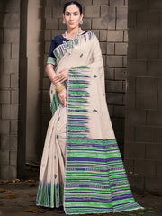 Cream Cotton Woven Work Festival Saree