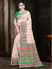 Cream Cotton Woven Work Festival Saree