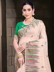 Cream Cotton Woven Work Festival Saree