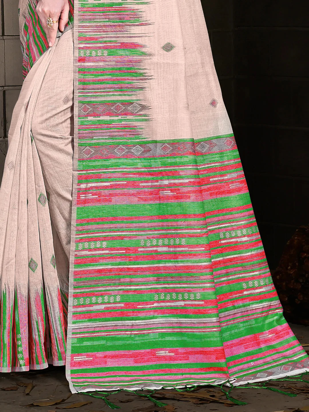 Cream Cotton Woven Work Festival Saree