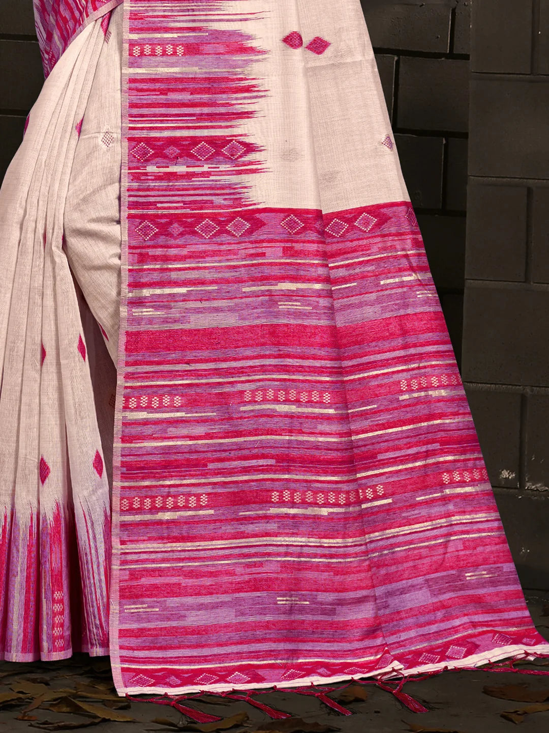 Cream Cotton Woven Work Festival Saree