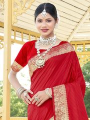 Red Silk Woven Work Traditional Saree