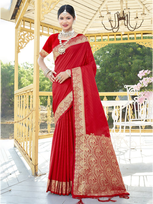 Red Silk Woven Work Traditional Saree