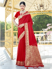 Red Silk Woven Work Traditional Saree