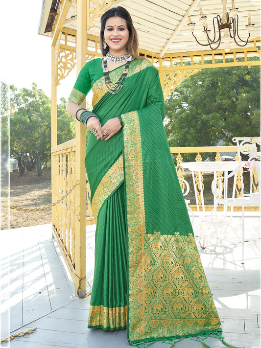 Dark Green Silk Woven Work Traditional Saree