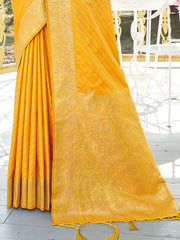 Yellow Silk Woven Work Traditional Saree