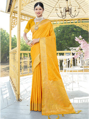 Yellow Silk Woven Work Traditional Saree