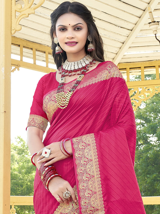 Pink Silk Woven Work Traditional Saree