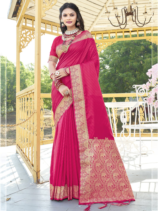 Pink Silk Woven Work Traditional Saree