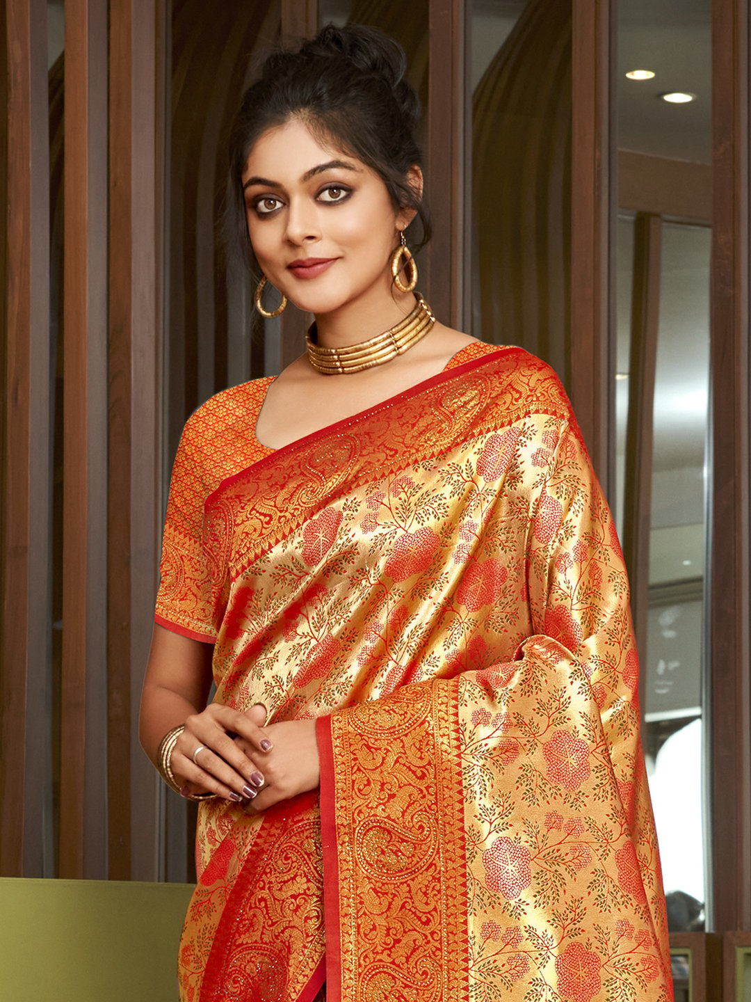 Red Silk Woven Work Traditional Saree