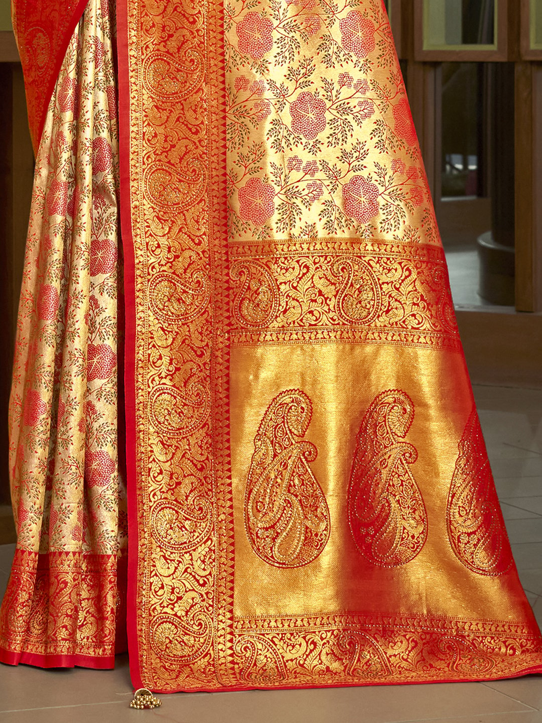 Red Silk Woven Work Traditional Saree