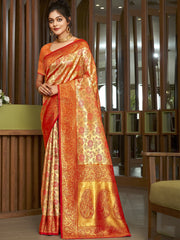 Red Silk Woven Work Traditional Saree