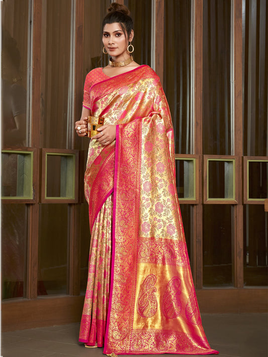 Pink Silk Woven Work Traditional Saree