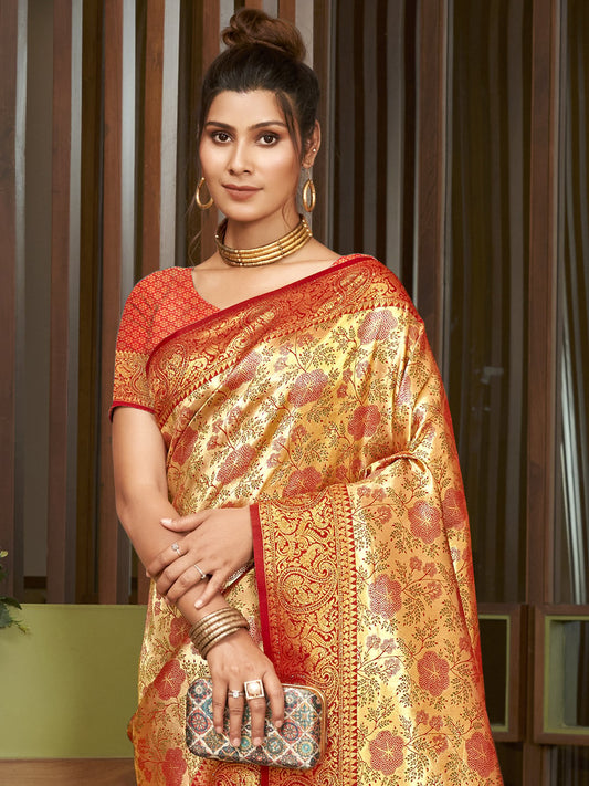 Maroon Silk Woven Work Traditional Saree