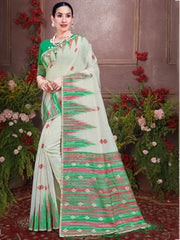 Cream Cotton Woven Work Traditional Saree