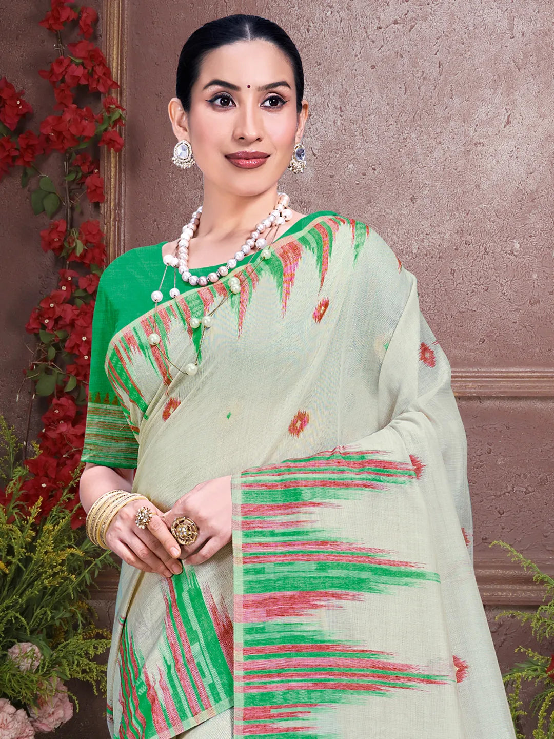 Cream Cotton Woven Work Traditional Saree