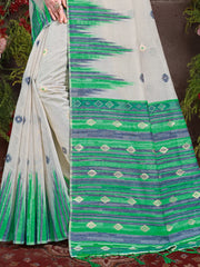 Cream Cotton Woven Work Traditional Saree