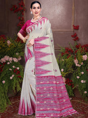 Cream Cotton Woven Work Traditional Saree