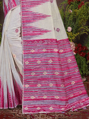 Cream Cotton Woven Work Traditional Saree