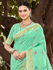 Sea Green Cotton Woven Work Party Wear Saree