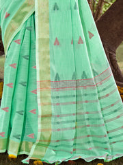 Sea Green Cotton Woven Work Party Wear Saree