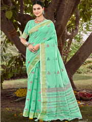 Sea Green Cotton Woven Work Party Wear Saree