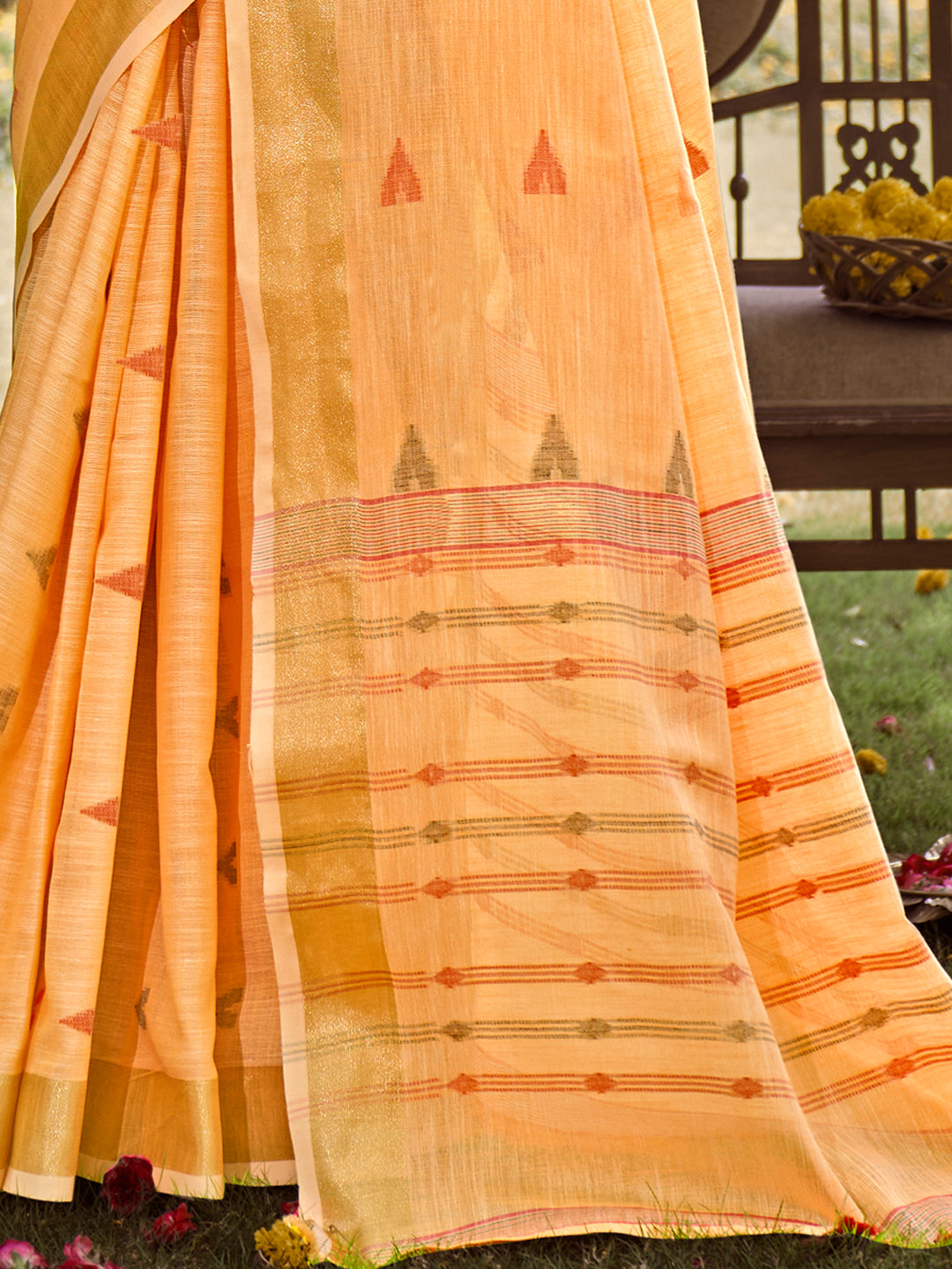 Orange Cotton Woven Work Party Wear Saree