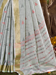 Grey Cotton Woven Work Party Wear Saree