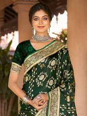 Green Satin Silk Woven Work Traditional Tassels Saree