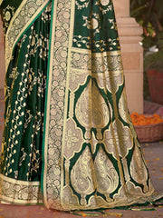 Green Satin Silk Woven Work Traditional Tassels Saree