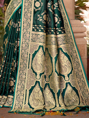 Green Satin Silk Woven Work Traditional Tassels Saree