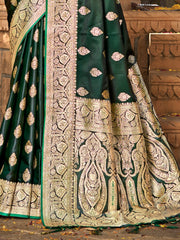 Green Satin Silk Woven Work Traditional Tassels Saree