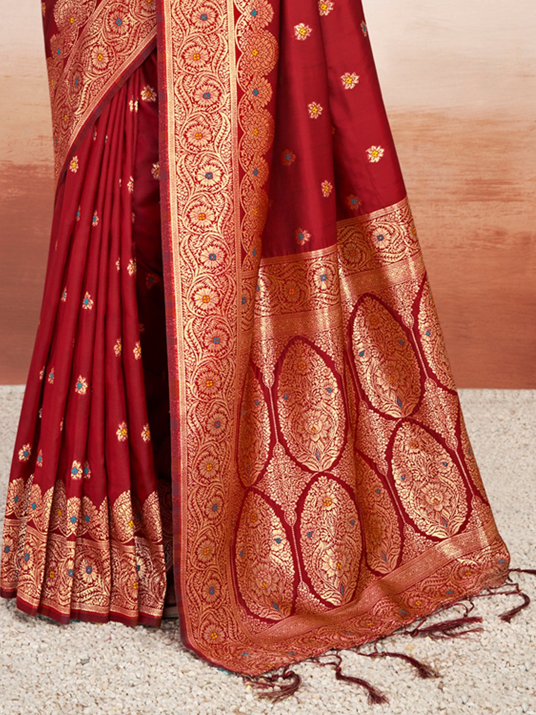 Maroon Silk Woven Work Traditional Tassels Saree