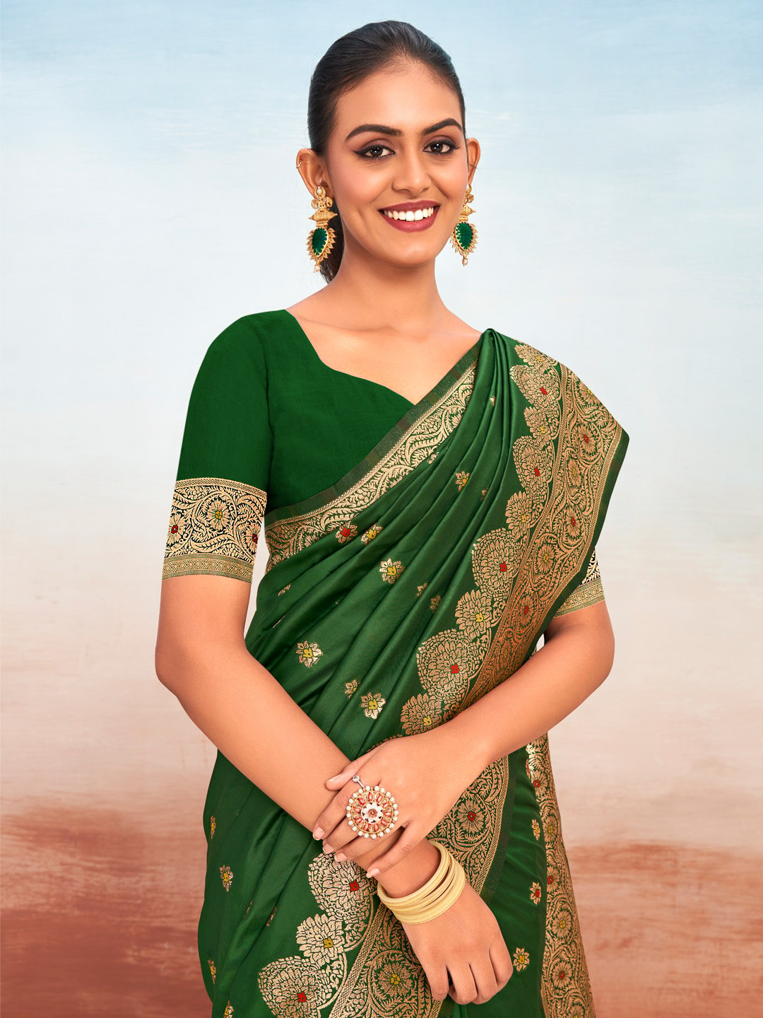 Green Silk Woven Work Traditional Tassels Saree