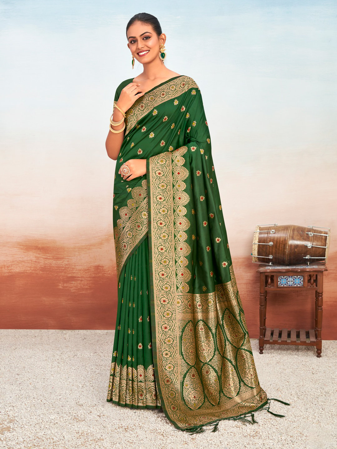 Green Silk Woven Work Traditional Tassels Saree