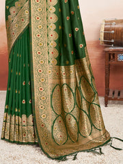 Green Silk Woven Work Traditional Tassels Saree