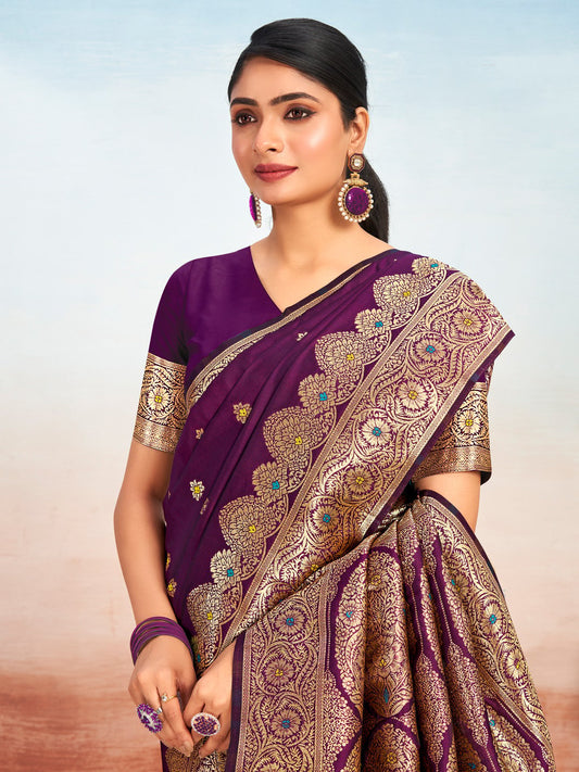 Purple Silk Woven Work Traditional Tassels Saree