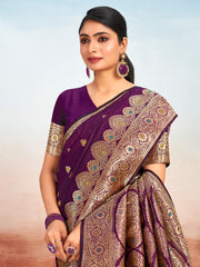 Purple Silk Woven Work Traditional Tassels Saree