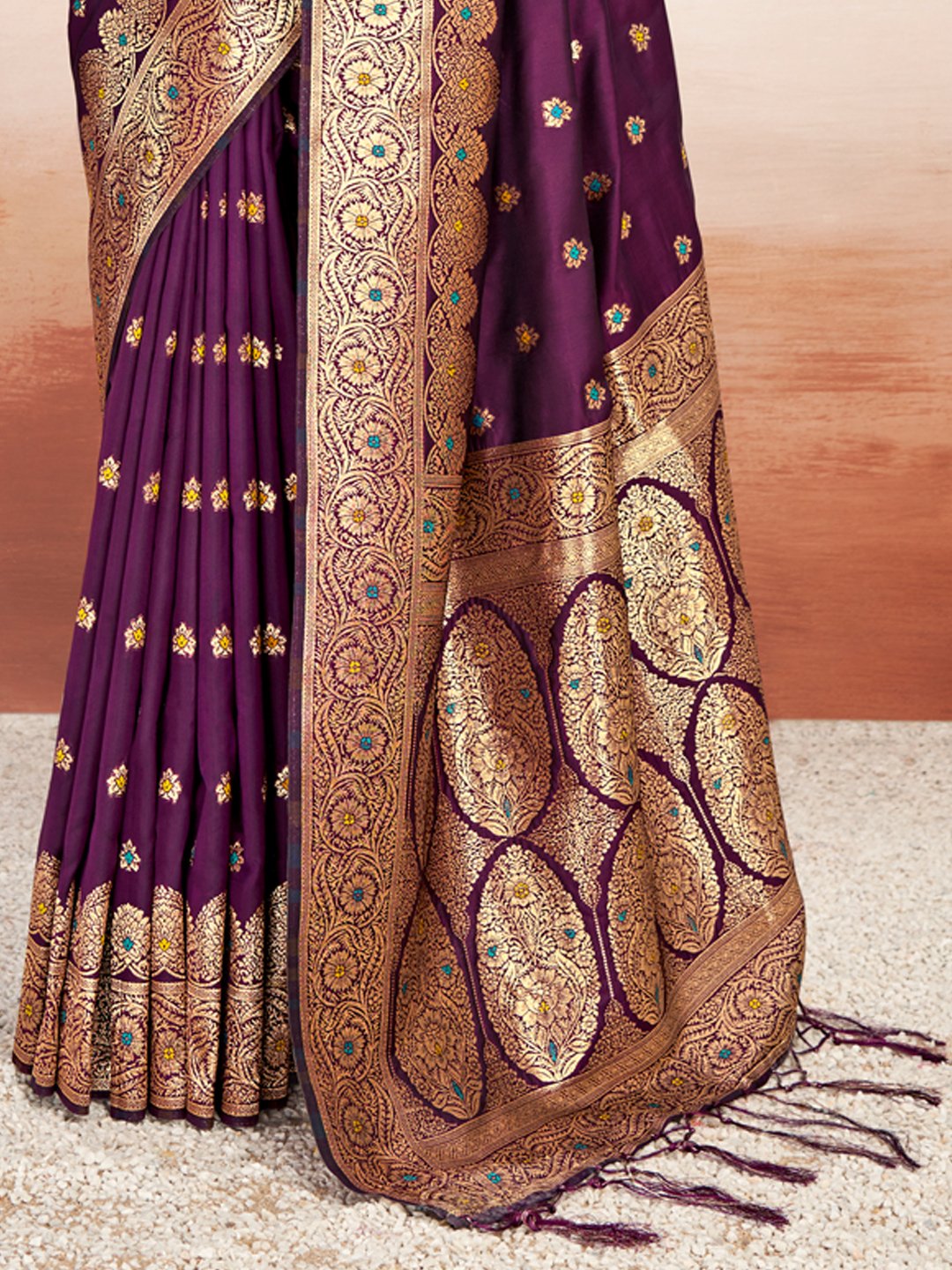 Purple Silk Woven Work Traditional Tassels Saree