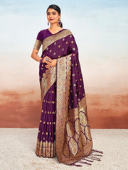 Purple Silk Woven Work Traditional Tassels Saree