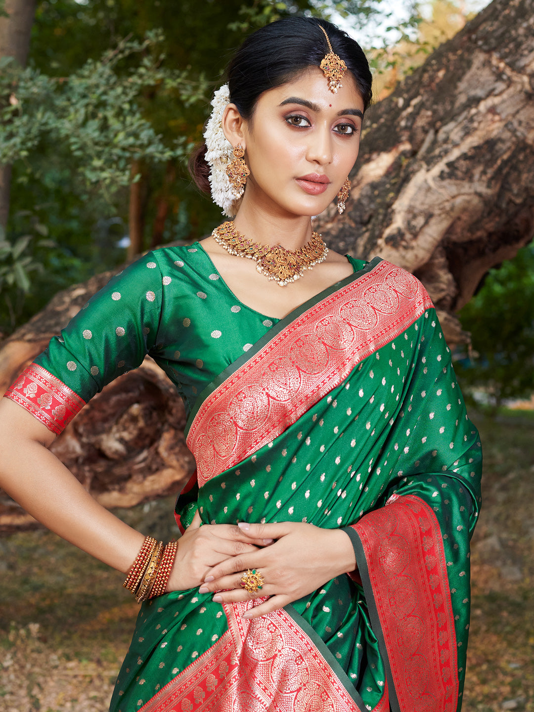 Green Banarasi Silk Woven Work Traditional Tassels Saree