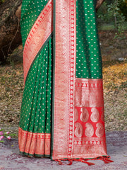 Green Banarasi Silk Woven Work Traditional Tassels Saree