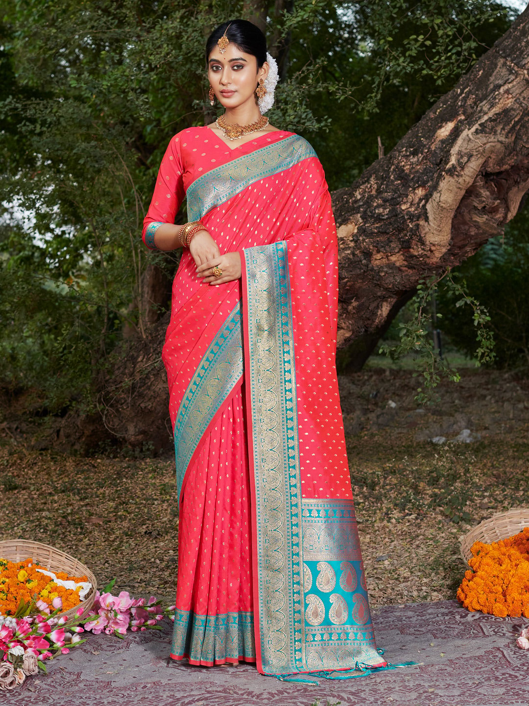 Pink Banarasi Silk Woven Work Traditional Tassels Saree