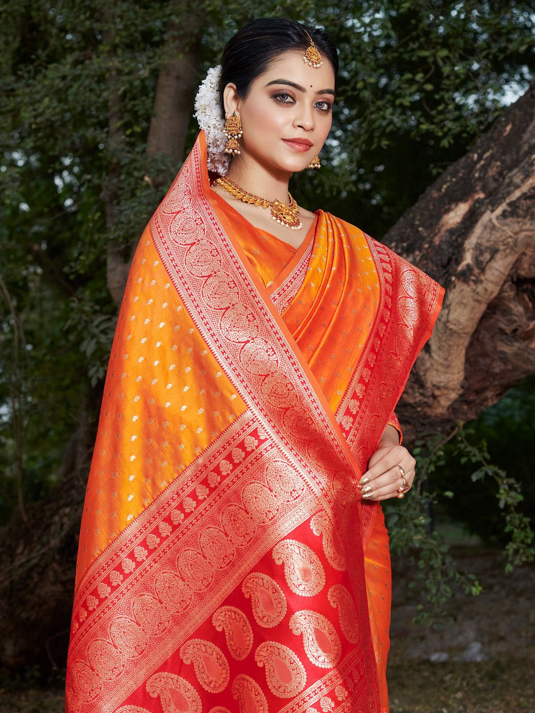 Mustard Banarasi Silk Woven Work Traditional Tassels Saree