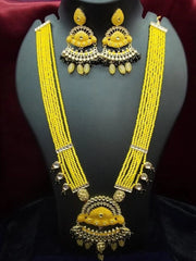 Yellow Beaded Stone-Studded Necklace Set