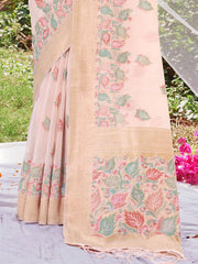 Light Pink Cotton Digital Print Traditional Tassels Saree