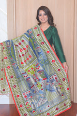 Kalamkari Phulkari- Olive Green & White