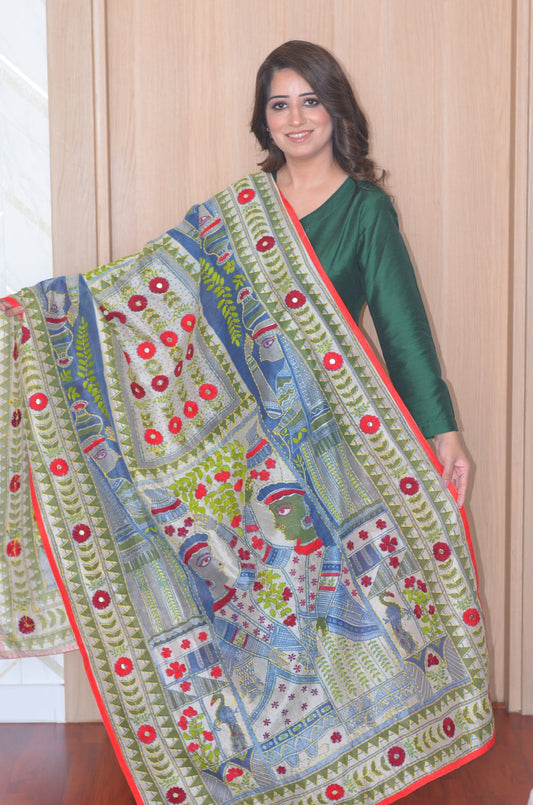 Pista Green and Kalamkari Phulkari handwork1