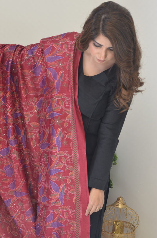 Black suit set and Printed Kantha Work Dupatta Red