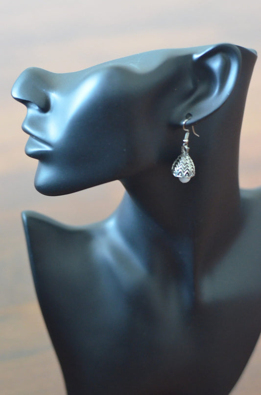 Silver Oxisided Drop Earring- One pearl